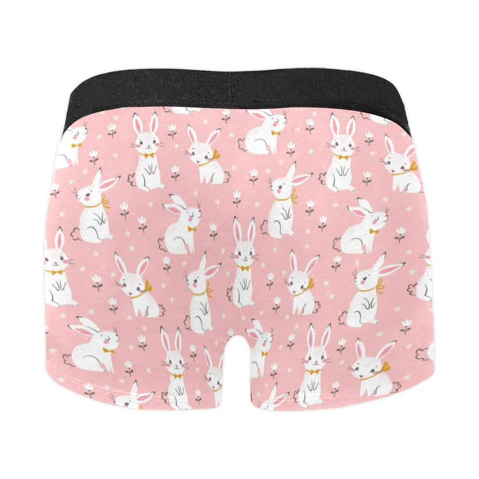 Cute white rabbit flower pink background Men's All Over Print Boxer Briefs Men's Underwear