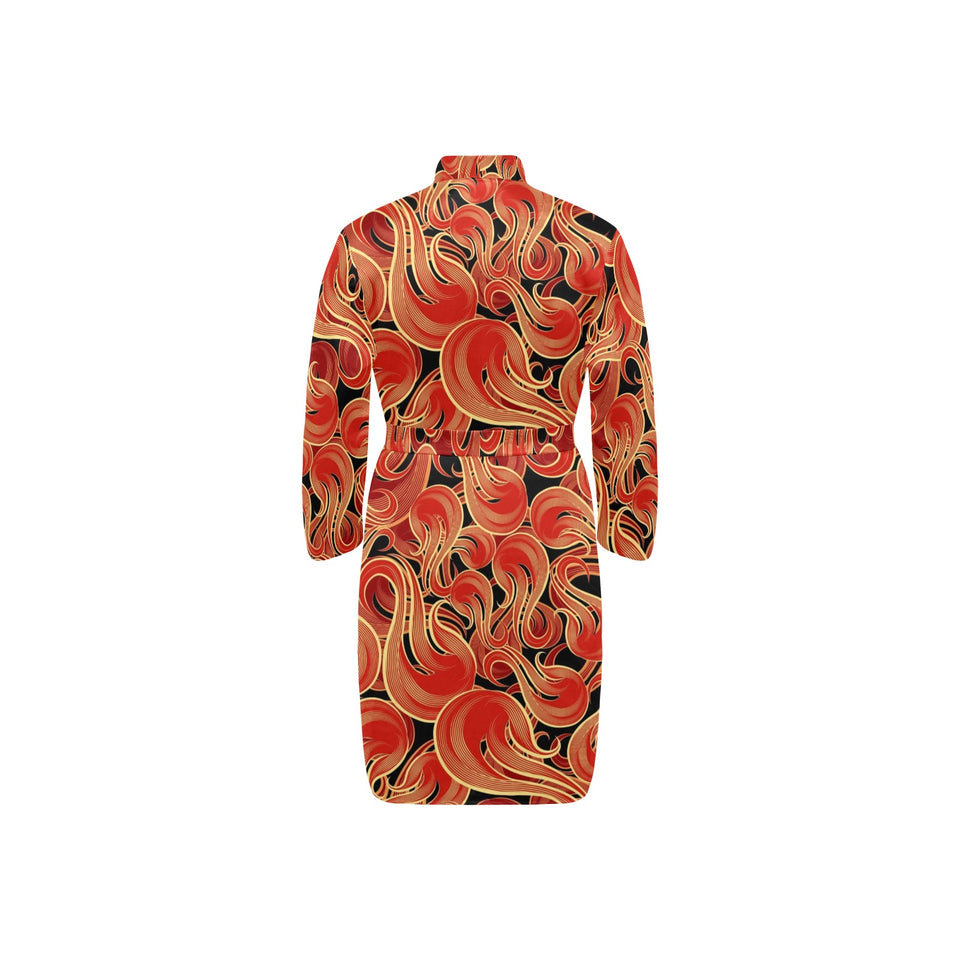 Fire flame pattern Men's Long Sleeve Belted Night Robe