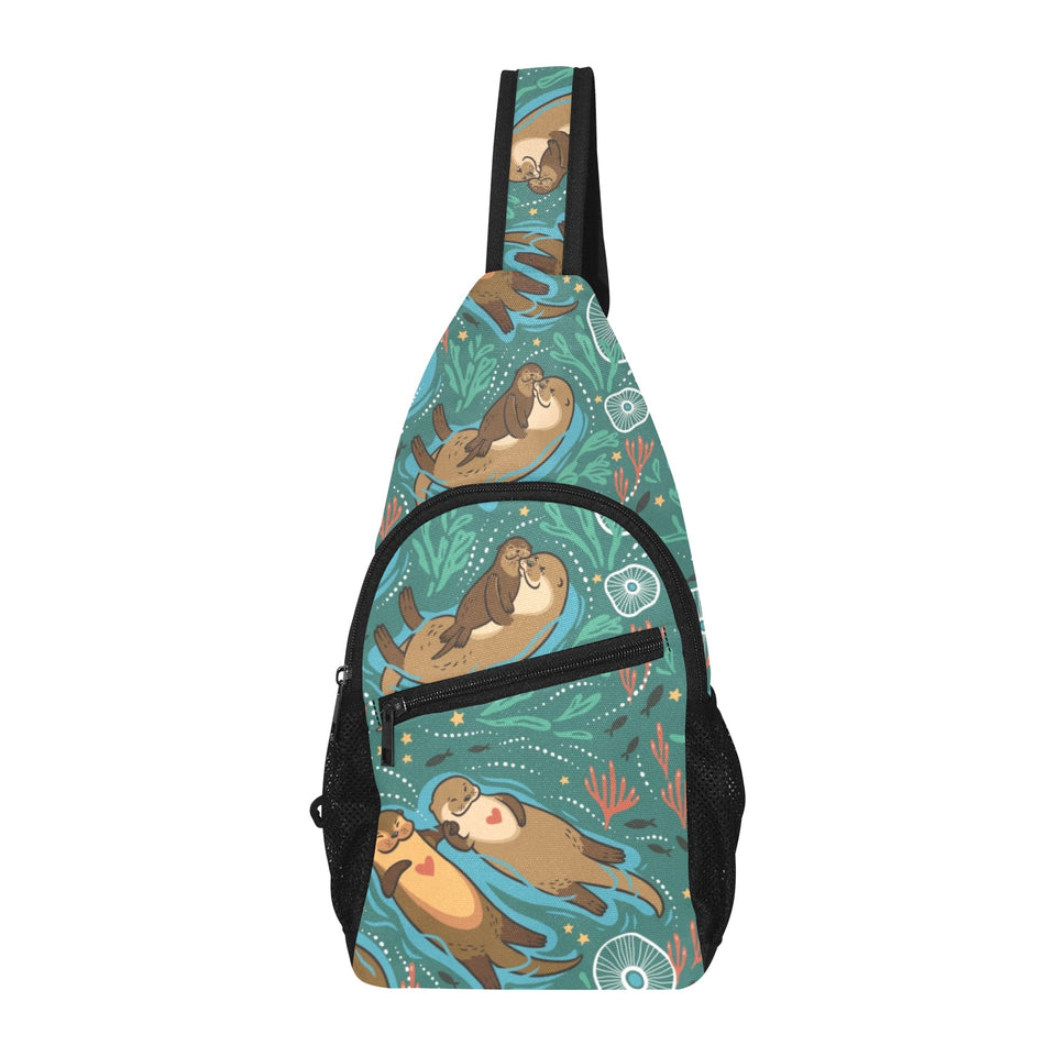 cute brown sea otters ornamental seaweed corals gr All Over Print Chest Bag