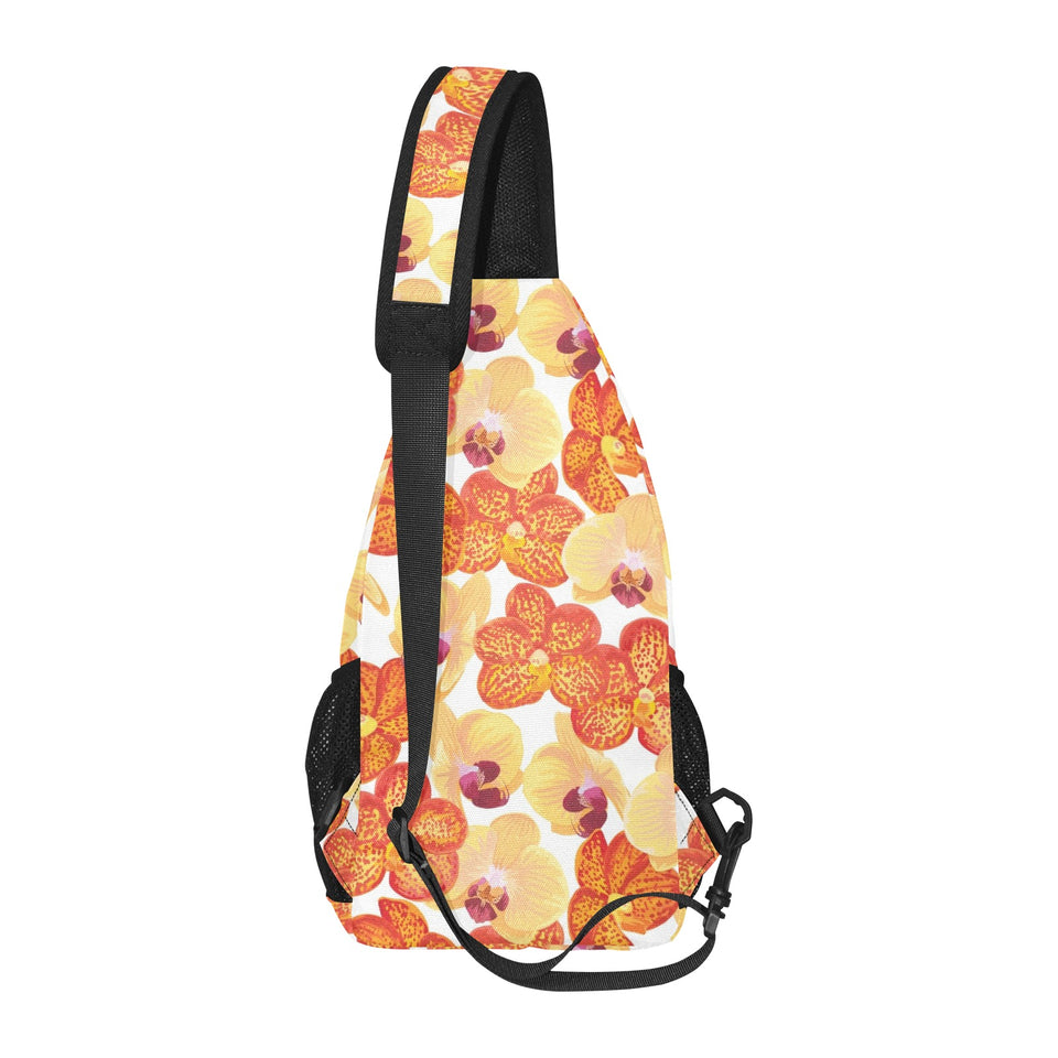 Orange yellow orchid flower pattern background All Over Print Chest Bag