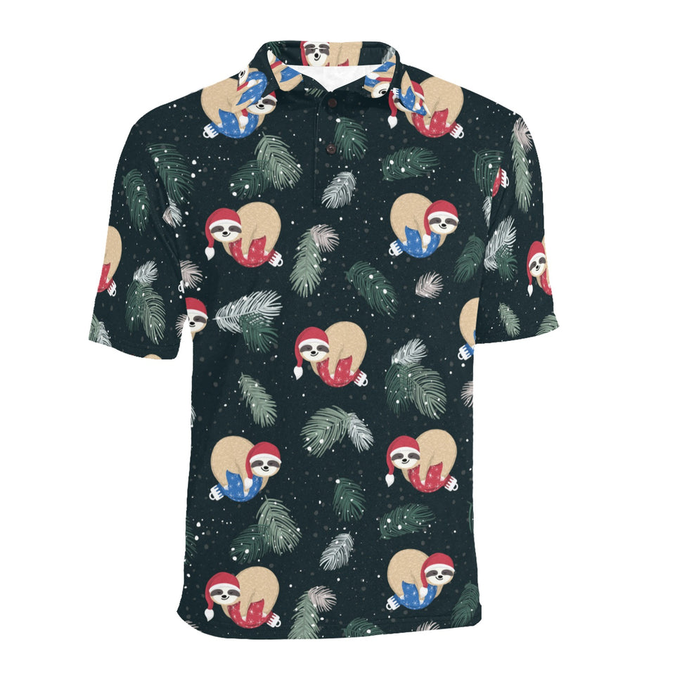 Cute sloths sleeping christmas ball santa hat patt Men's All Over Print Polo Shirt