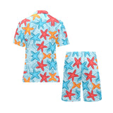 Blue red orange starfish pattern Men's V-Neck Short Pajama Set