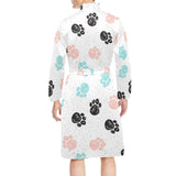 Dog Paws Pattern Print Design 04 Men's Long Sleeve Belted Night Robe