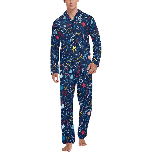 Music Notes Pattern Print Design 03 Men's Long Pajama Set