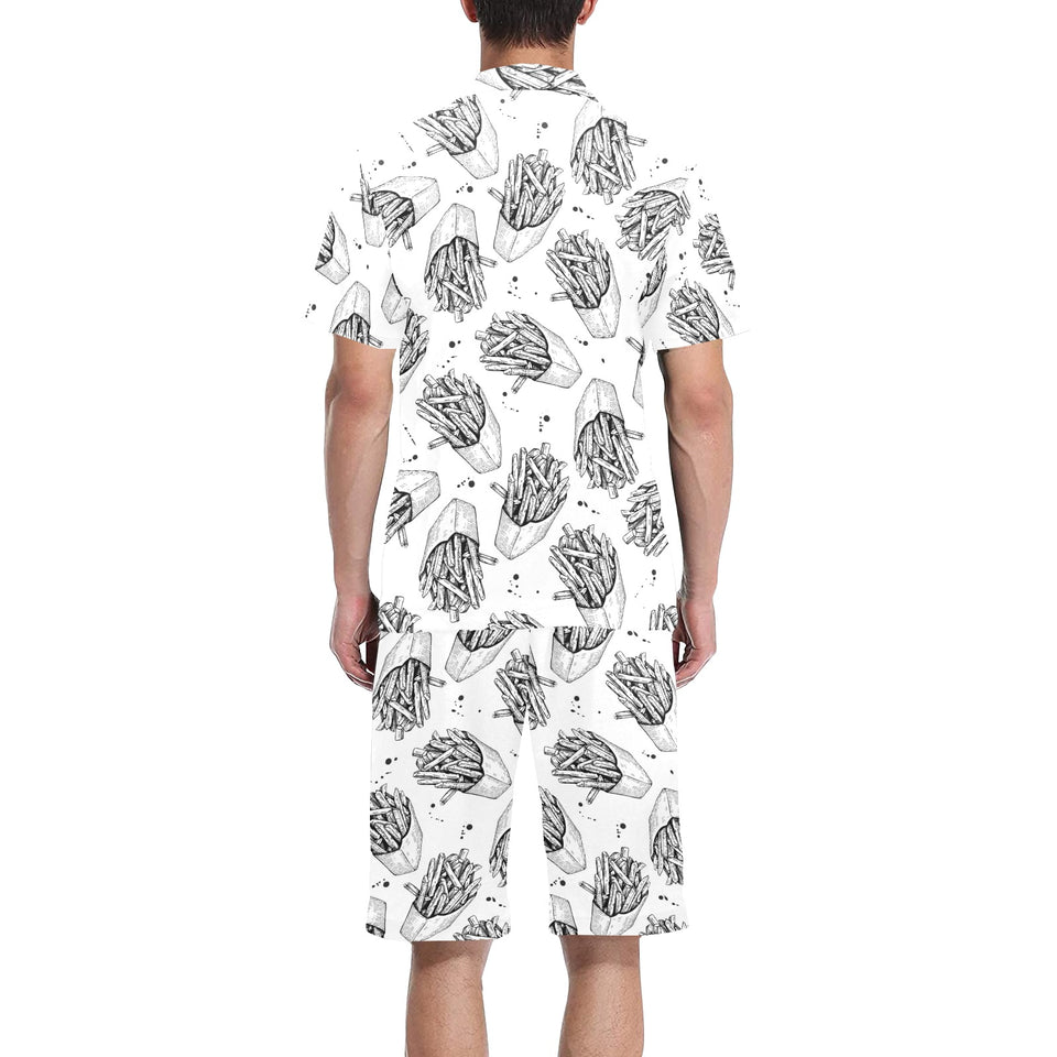 Hand drawn french fries pattern Men's V-Neck Short Pajama Set