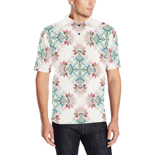 Square floral indian flower pattern Men's All Over Print Polo Shirt