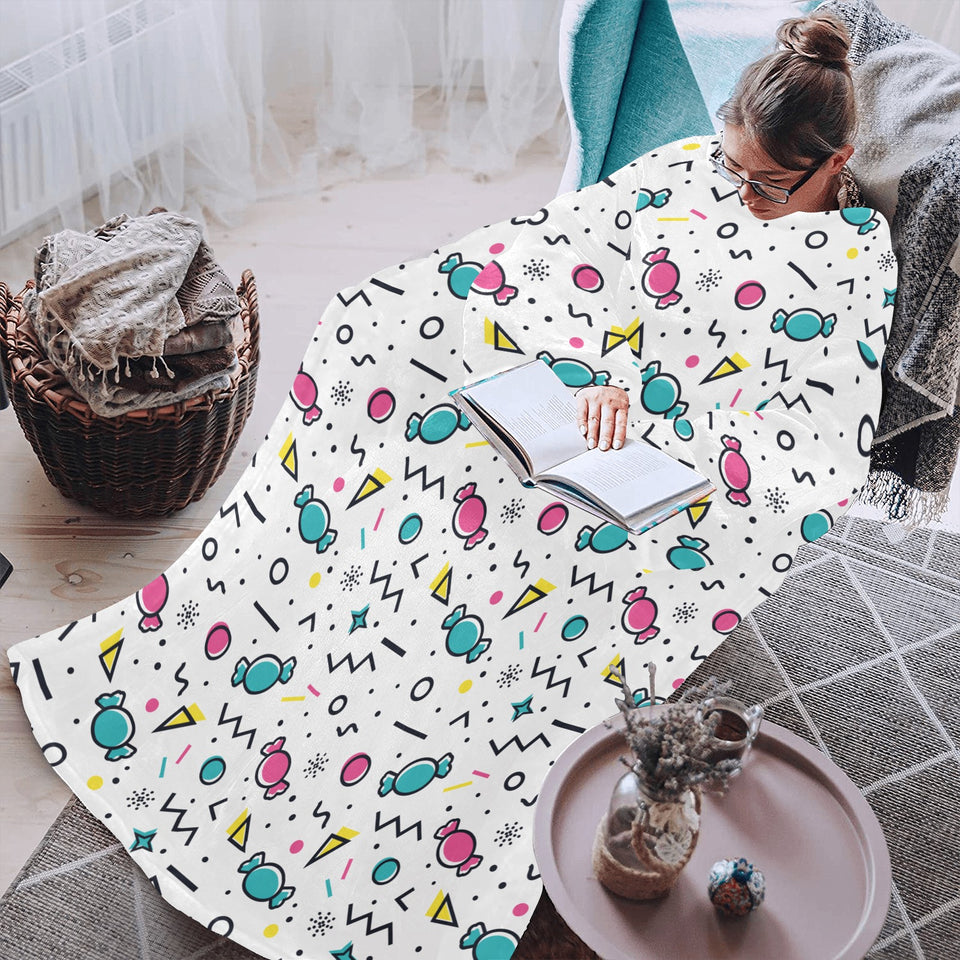 Candy design pattern Blanket Robe with Sleeves