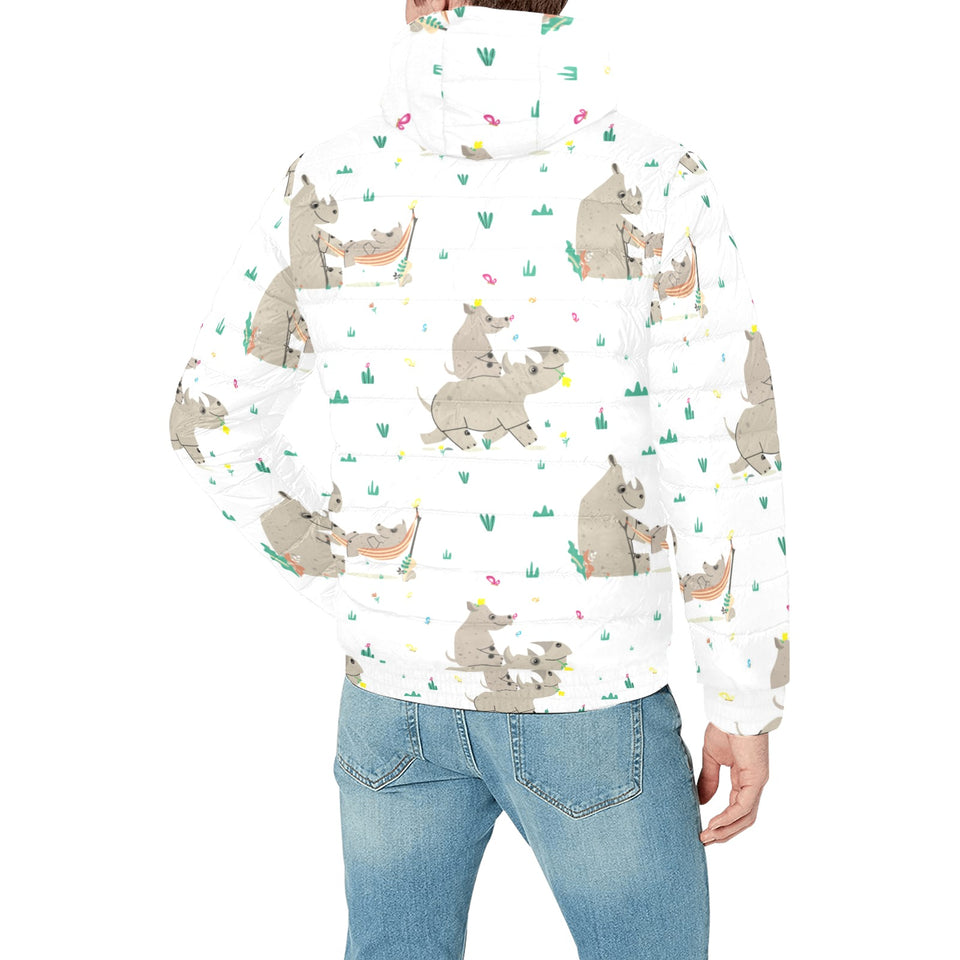 Cute Rhino pattern background Men's Padded Hooded Jacket
