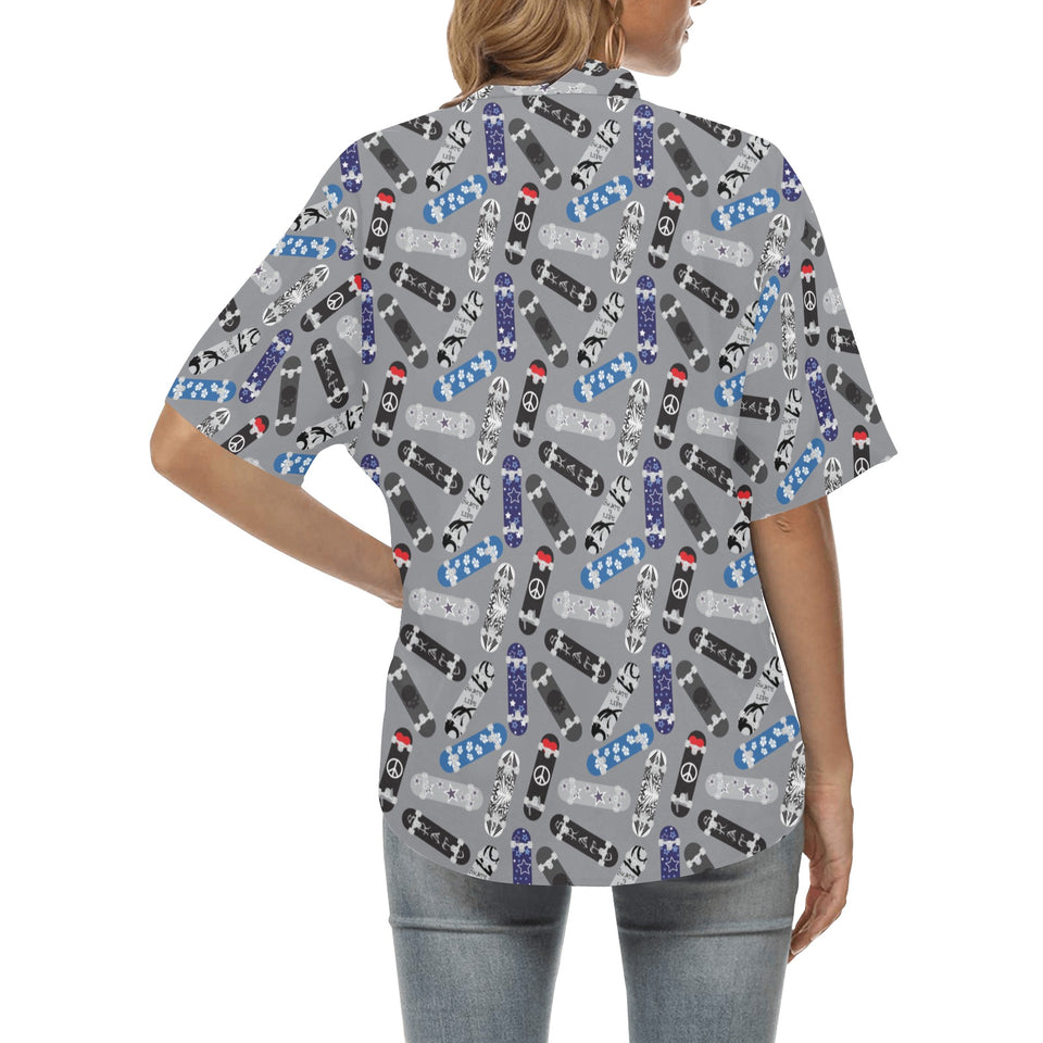 Skate Board Pattern Print Design 03 Women's All Over Print Hawaiian Shirt