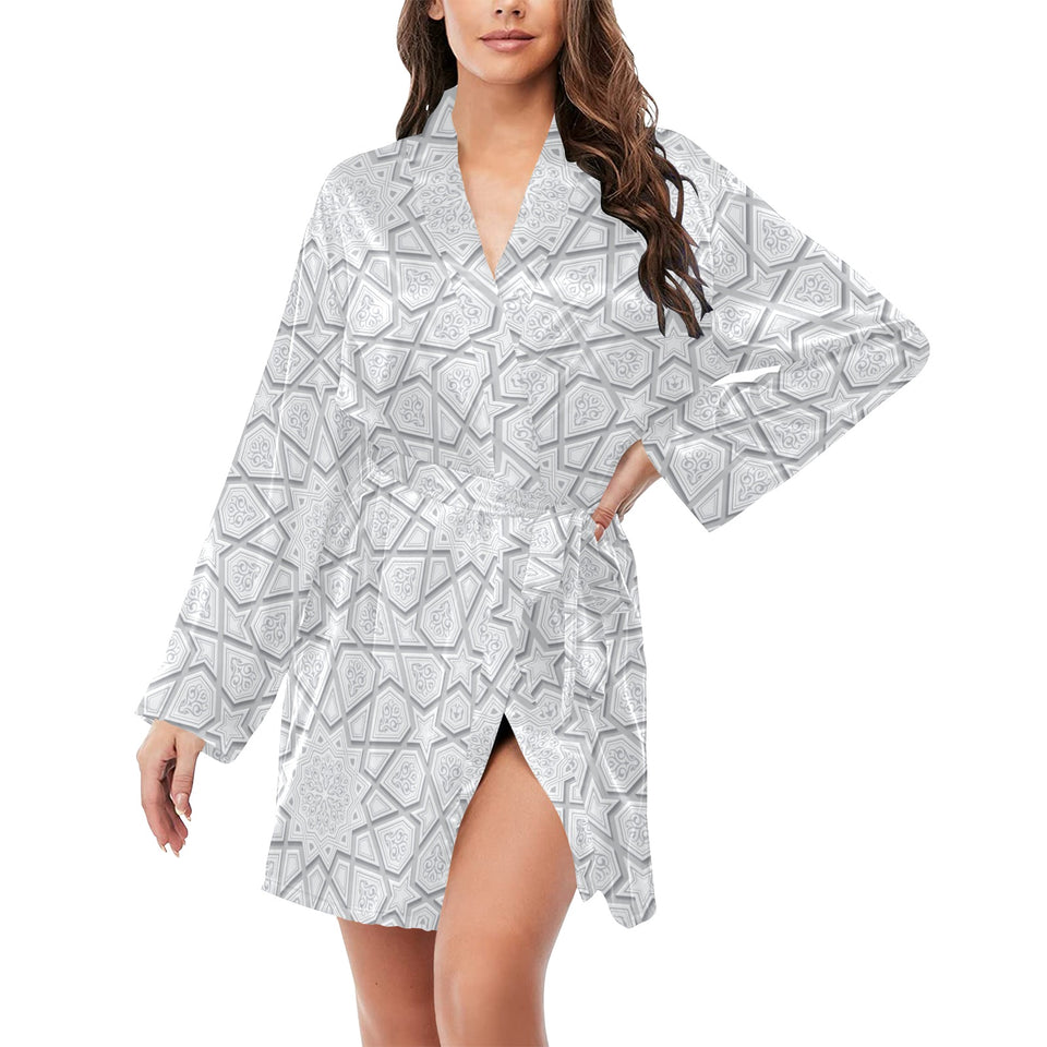 arabic star pattern Women's Long Sleeve Belted Night Robe