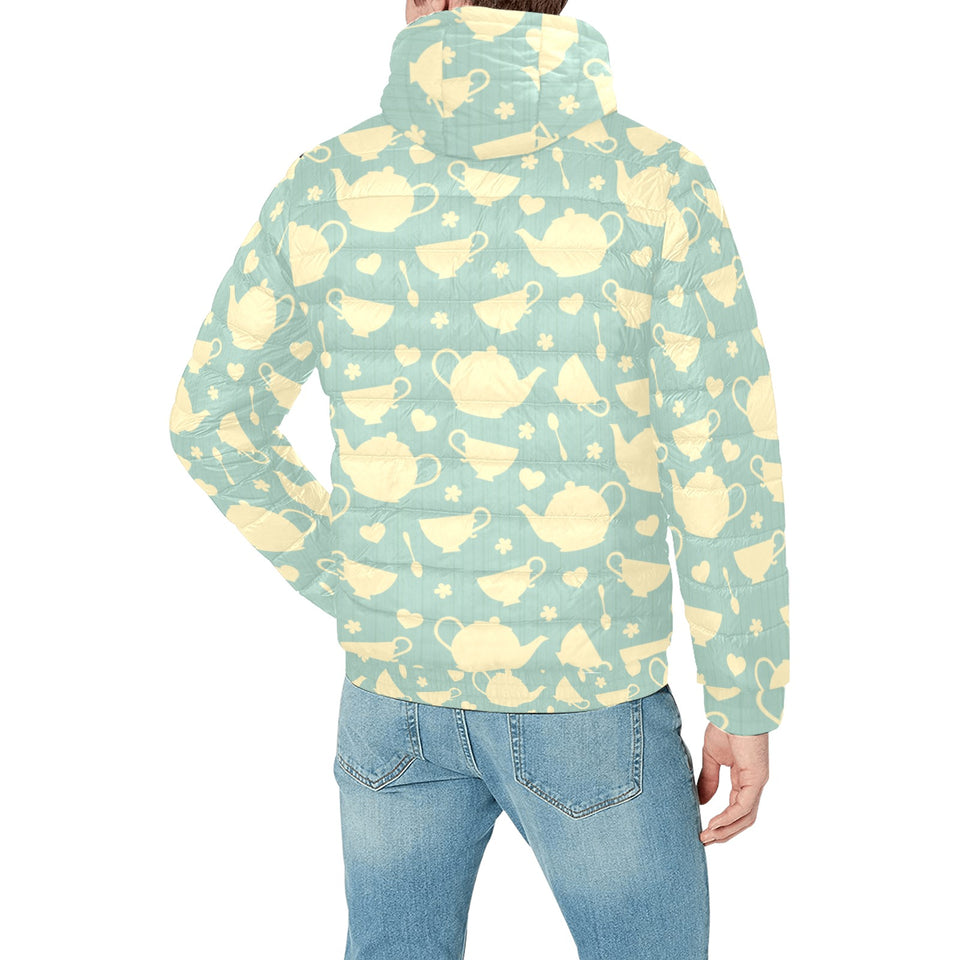 Tea pots Pattern Print Design 02 Men's Padded Hooded Jacket