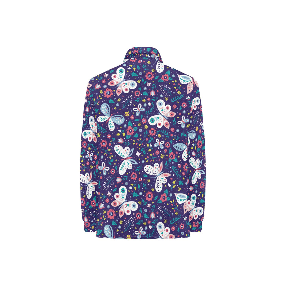 Colorful butterfly flower pattern.eps Women's Long Sleeve Polo Shirt