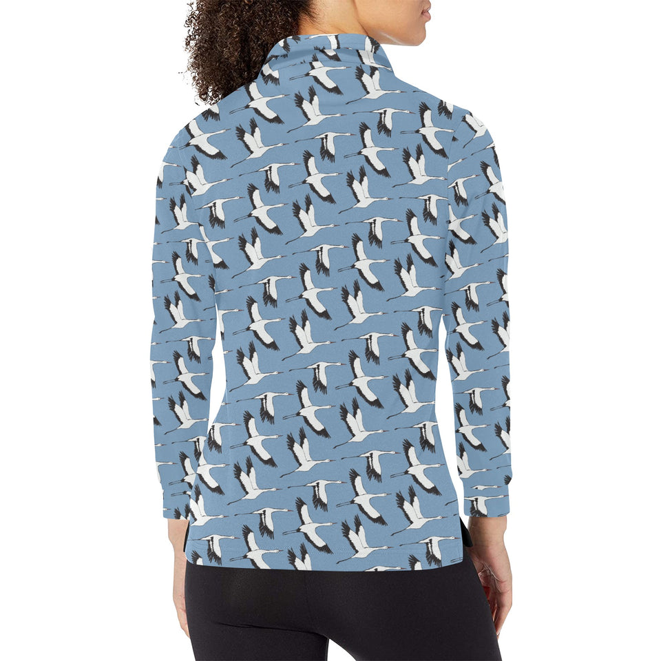 Seagull Pattern Print Design 04 Women's Long Sleeve Polo Shirt