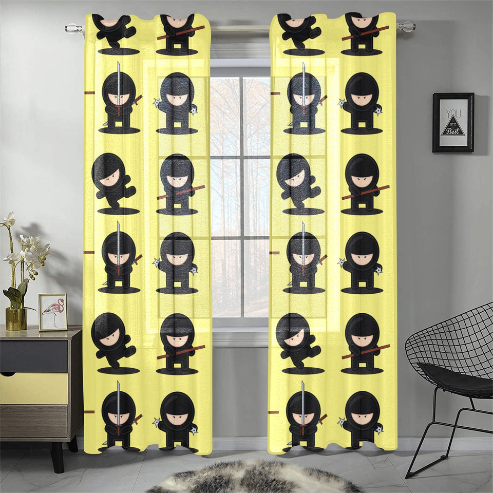 Cute ninja yellow background Gauze Curtain
