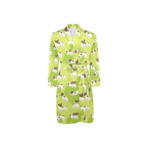 Jack Russel Pattern Print Design 01 Men's Long Sleeve Belted Night Robe
