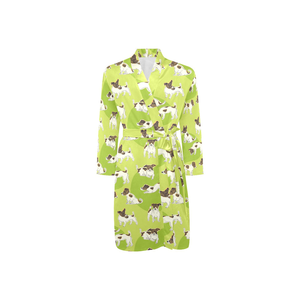 Jack Russel Pattern Print Design 01 Men's Long Sleeve Belted Night Robe