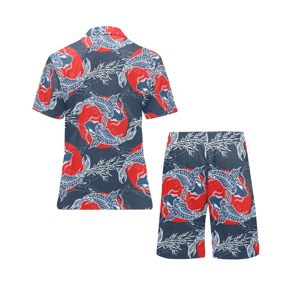 Koi Fish Carp Fishs hand drawn japanese art Men's V-Neck Short Pajama Set