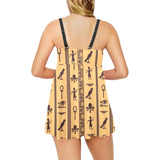 Egypt Hieroglyphics Pattern Print Design 02 Chest Sexy Pleated Two Piece Swim Dress