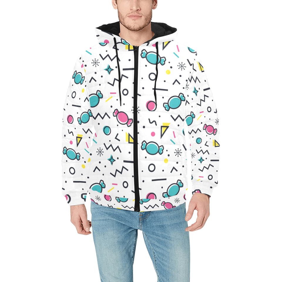 Candy design pattern Men's Padded Hooded Jacket
