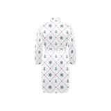 Anchor rudder nautical design pattern Men's Long Sleeve Belted Night Robe