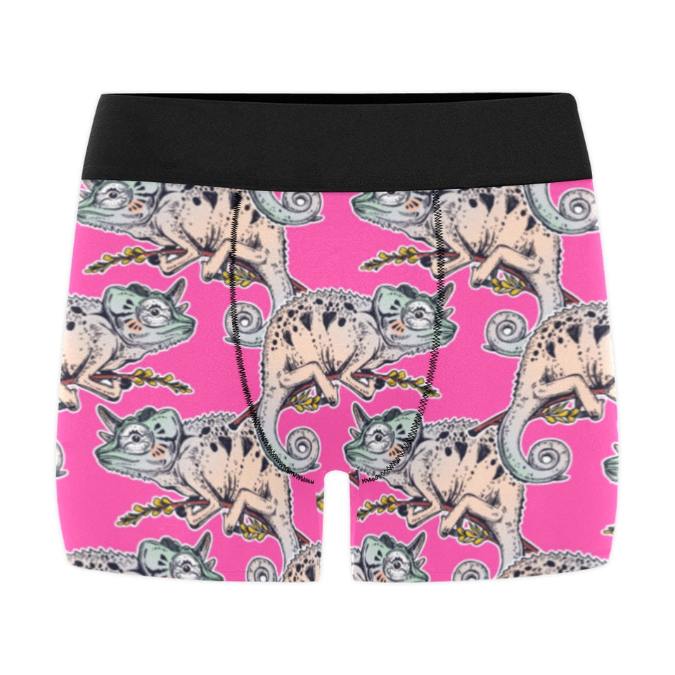 Chameleon lizard pattern pink background Men's All Over Print Boxer Briefs Men's Underwear