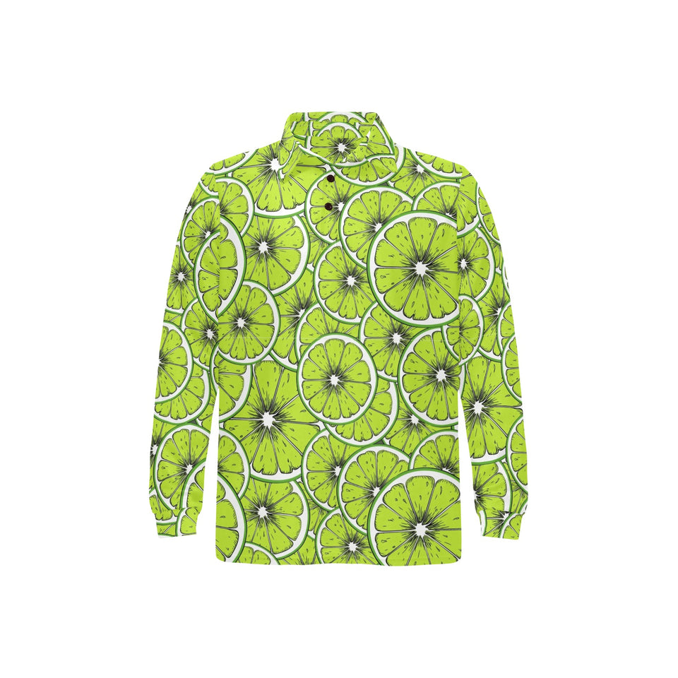 Slices of Lime design pattern Men's Long Sleeve Polo Shirt