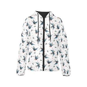 Swallow Pattern Print Design 04 Women's Padded Hooded Jacket