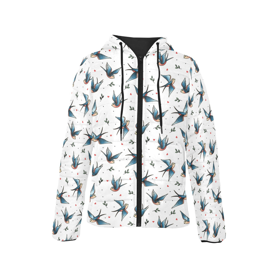 Swallow Pattern Print Design 04 Women's Padded Hooded Jacket