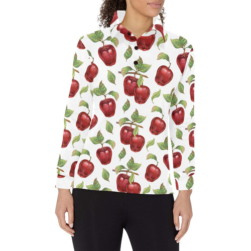 Red apples pattern Women's Long Sleeve Polo Shirt