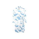 Blue whale pattern Men's Long Sleeve Belted Night Robe