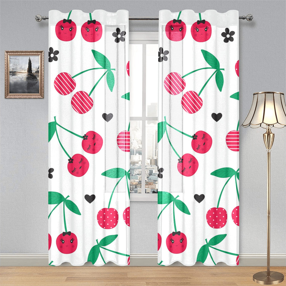 cherry pattern white background Gauze Curtain