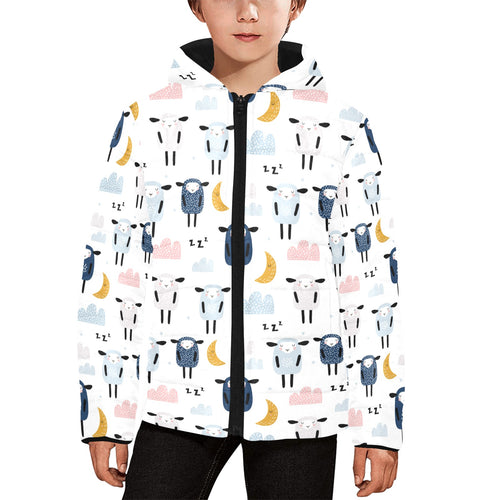 Cute sleeping sheep moon cloud pattern Kids' Boys' Girls' Padded Hooded Jacket