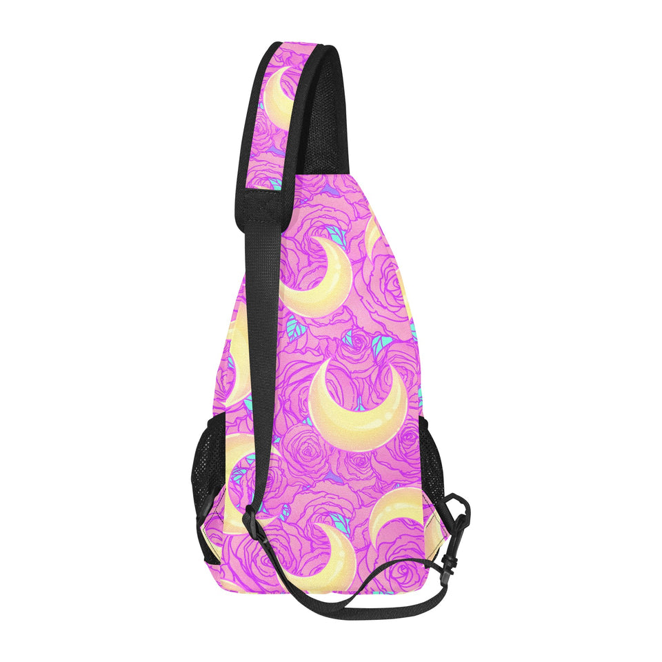 Moon pink rose background All Over Print Chest Bag