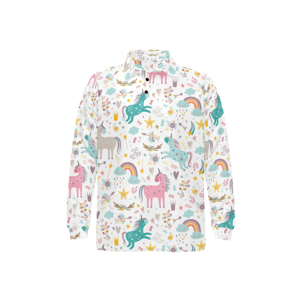 Colorful unicorn pattern Men's Long Sleeve Polo Shirt