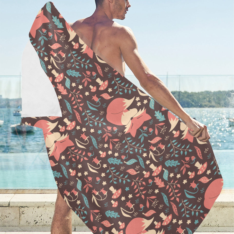 fox leaves mushroom pattern Beach Towel