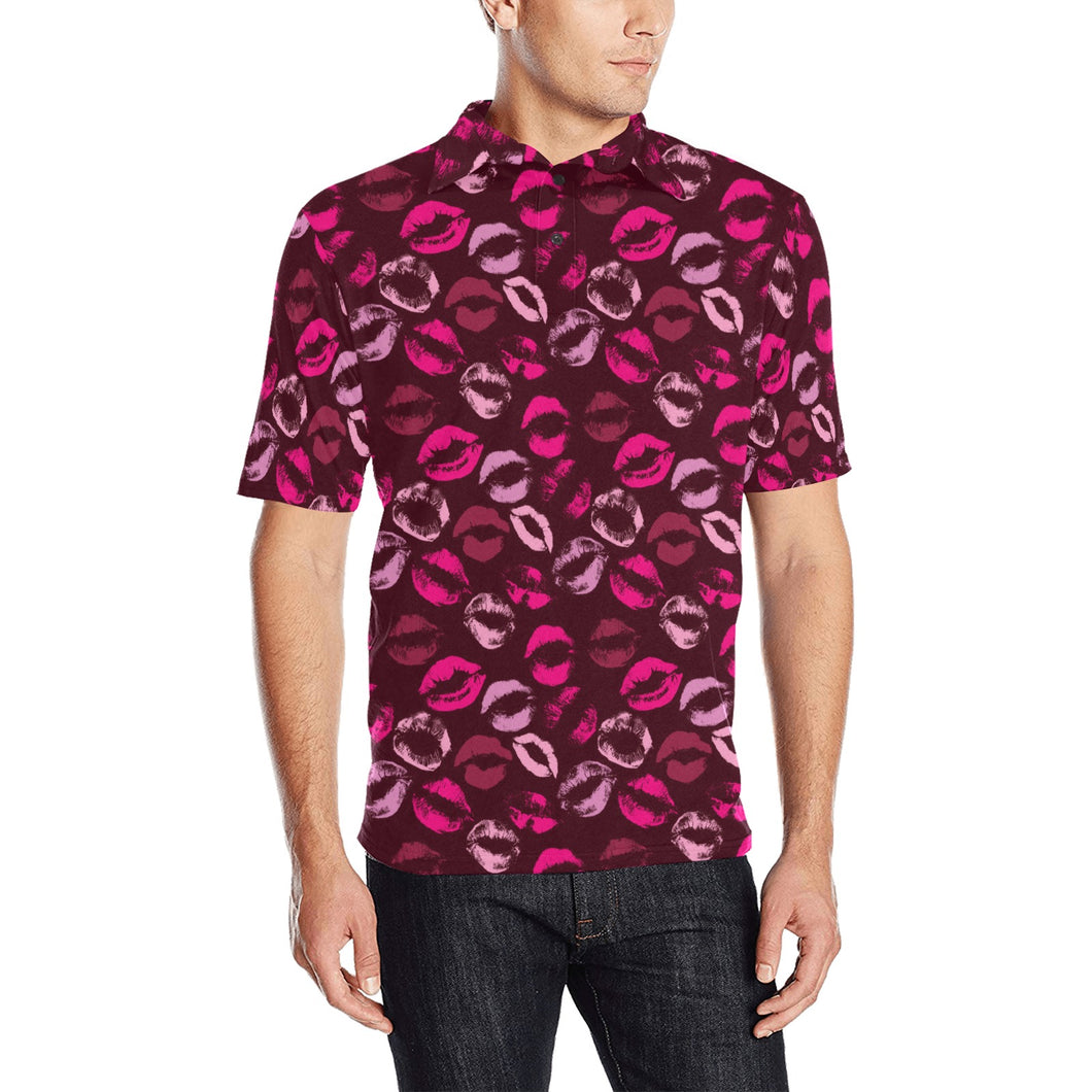 Lips Pattern Print Design 03 Men's All Over Print Polo Shirt