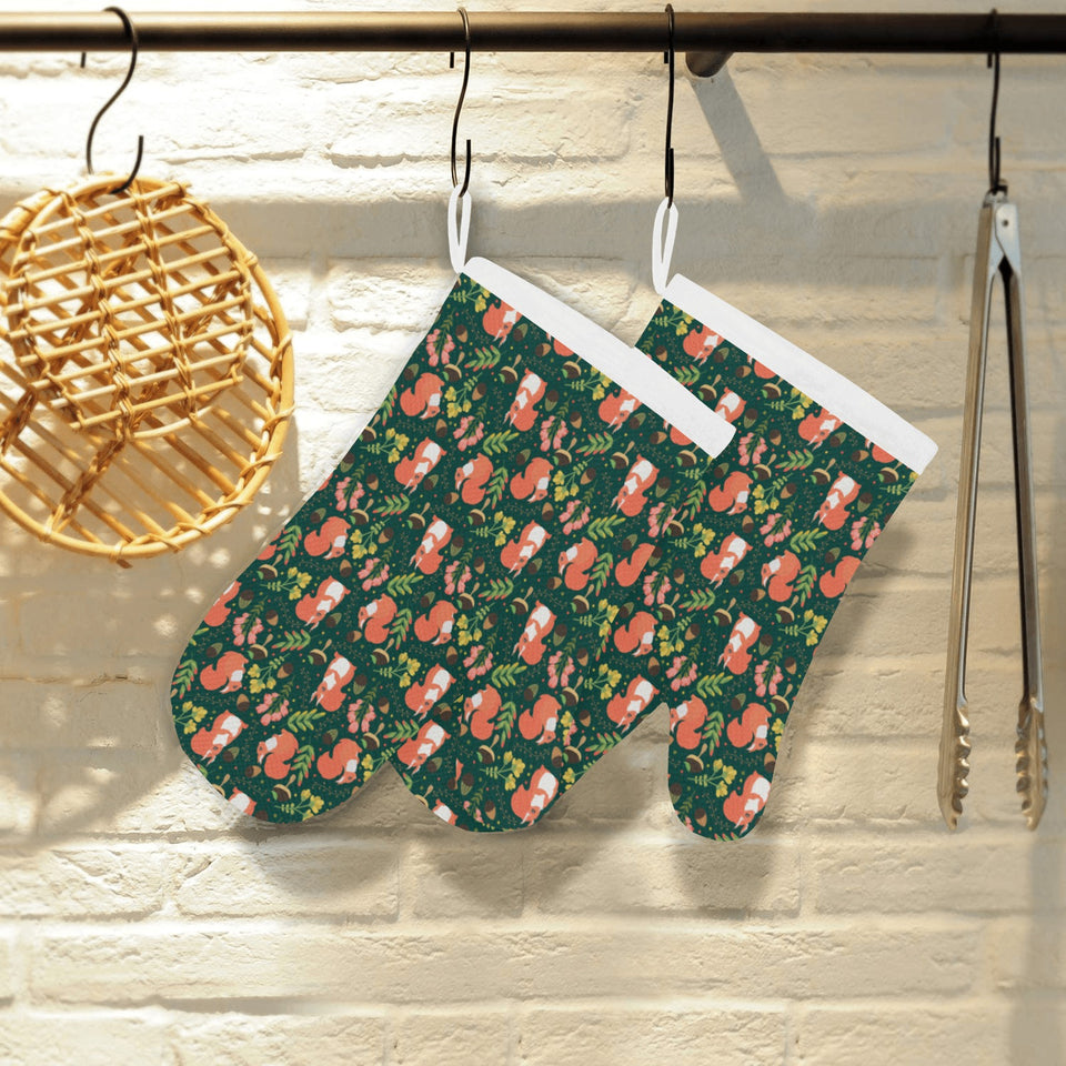 Squirrel Pattern Print Design 03 Heat Resistant Oven Mitts