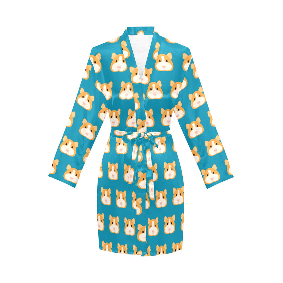 Guinea Pig Pattern Print Design 03 Women's Long Sleeve Belted Night Robe