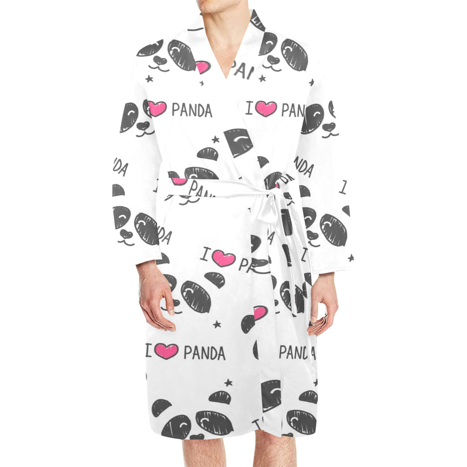 Hand Drawn faces of pandas pattern Men's Long Sleeve Belted Night Robe