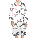 Hand Drawn faces of pandas pattern Men's Long Sleeve Belted Night Robe