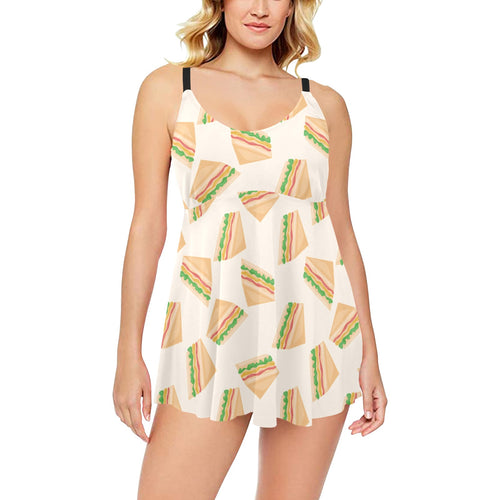 Sandwich Pattern Print Design 01 Chest Sexy Pleated Two Piece Swim Dress