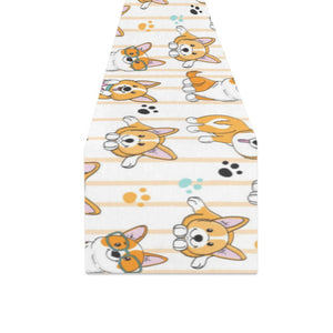 Cute dog corgi striped background pattern Table Runner
