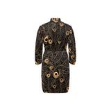 Gold peacock feather pattern Men's Long Sleeve Belted Night Robe