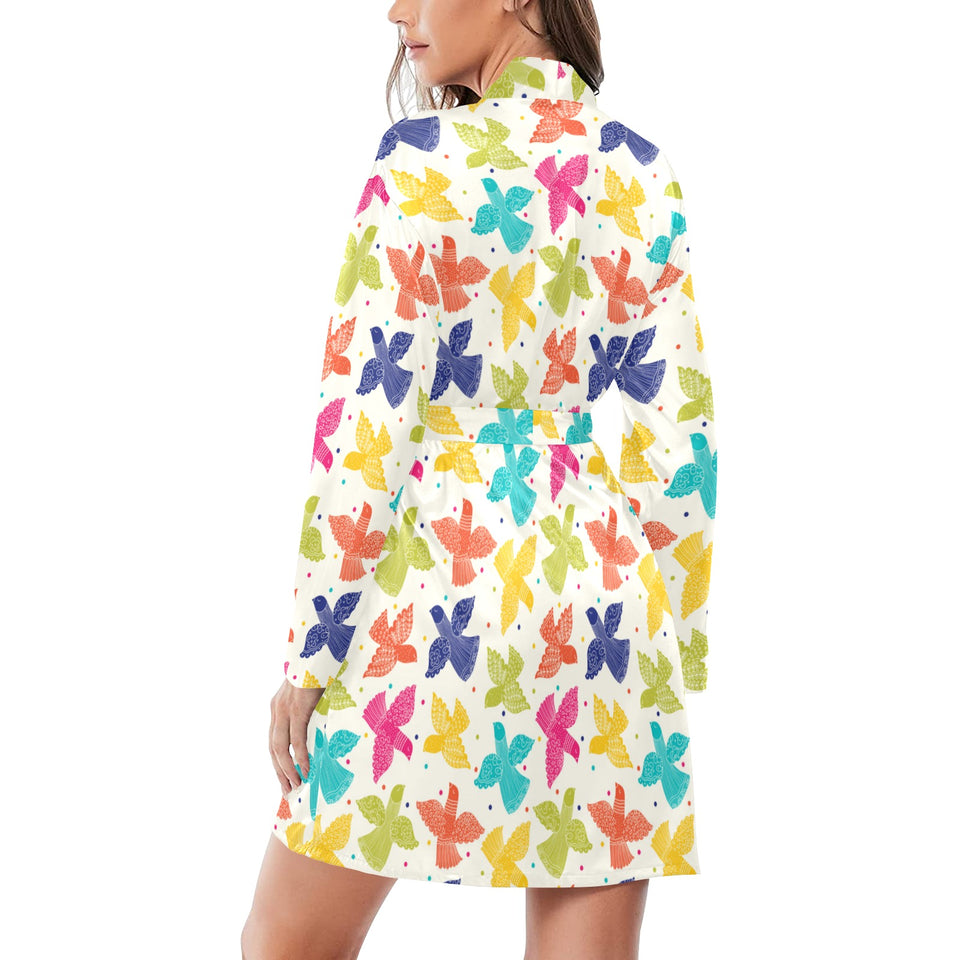 Pigeon Pattern Print Design 01 Women's Long Sleeve Belted Night Robe