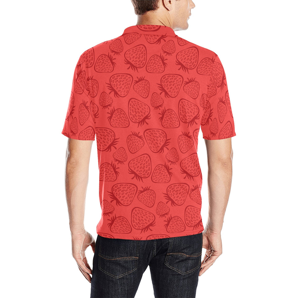 strawberry pattern red background Men's All Over Print Polo Shirt