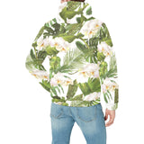 White orchid flower tropical leaves pattern Men's Padded Hooded Jacket