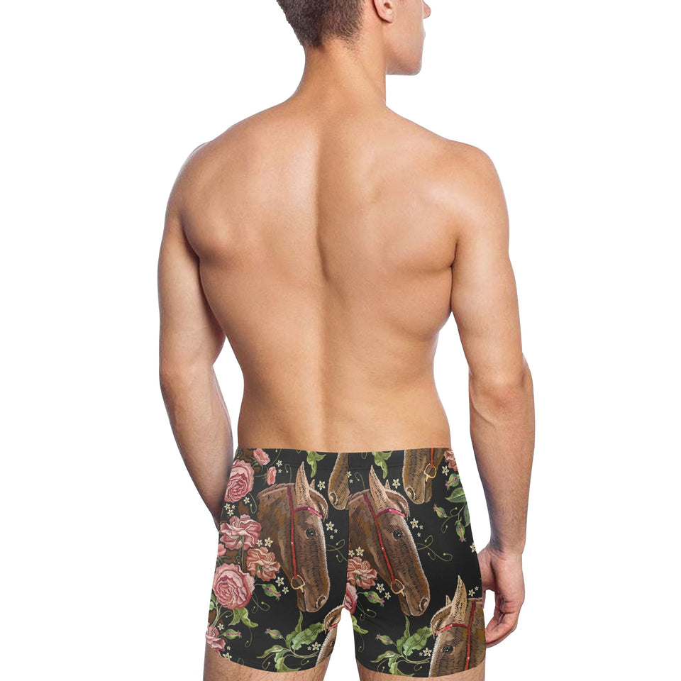 Horse head wild roses pattern Men's Swimming Trunks
