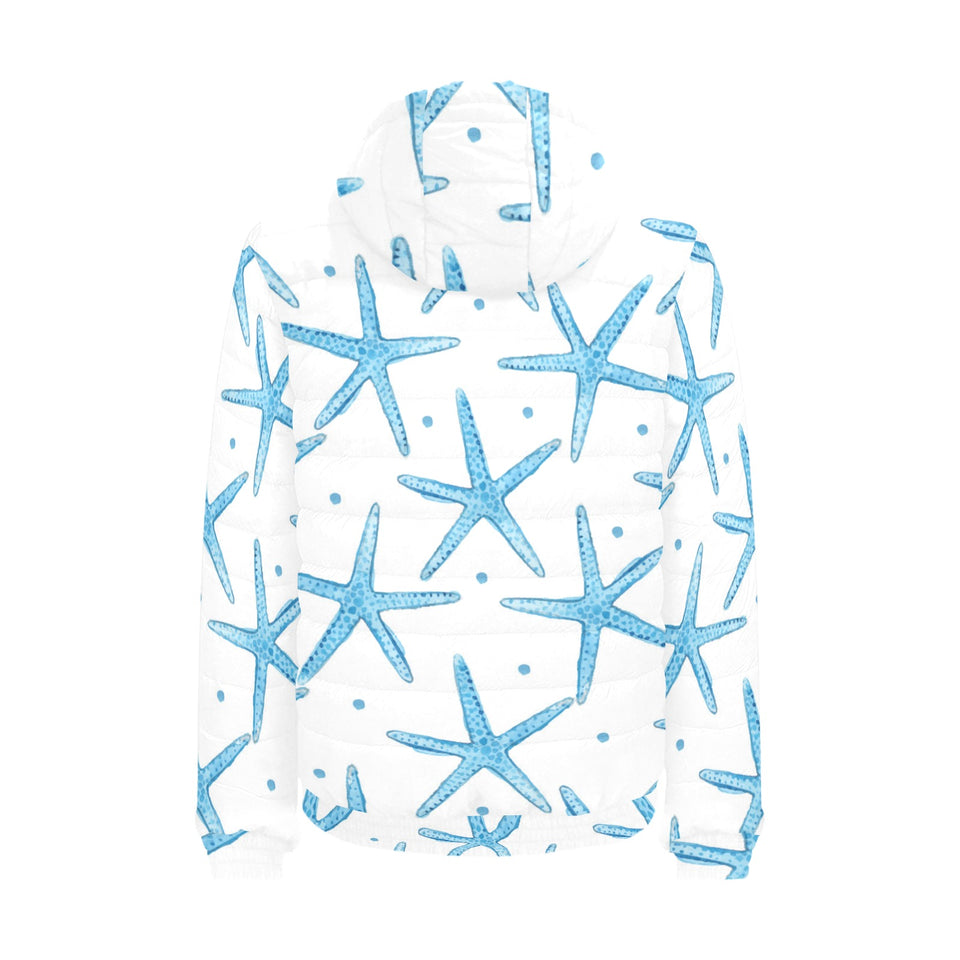 Watercolor starfish pattern Men's Padded Hooded Jacket