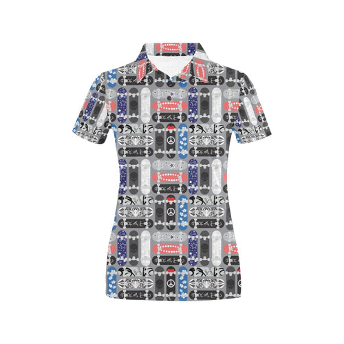 Skate Board Pattern Print Design 04 Women's All Over Print Polo Shirt