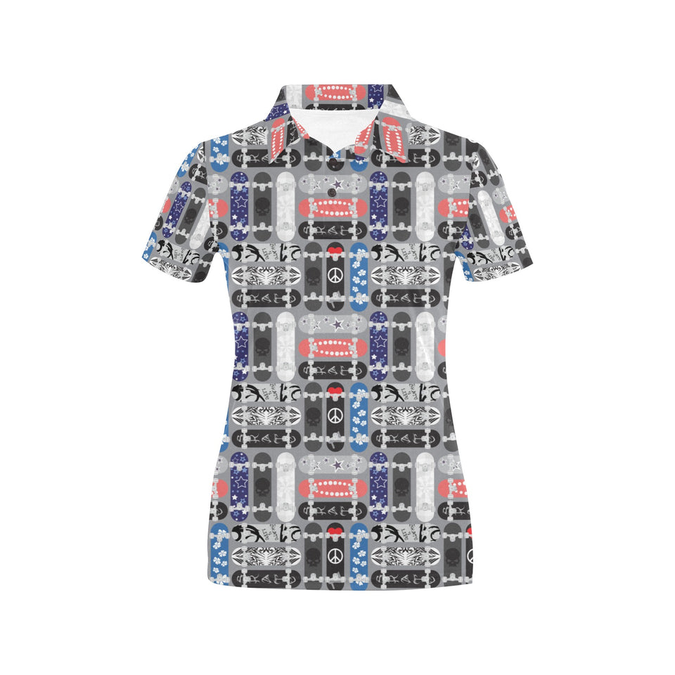 Skate Board Pattern Print Design 04 Women's All Over Print Polo Shirt